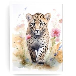 Watercolor Leopard Portrait Wall Art Illustration Print Poster Unframed